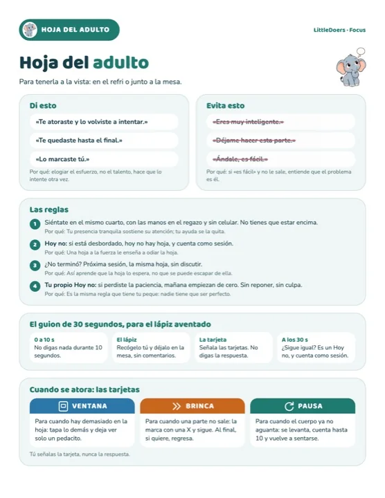 La Hoja del adulto, una página real del Kit