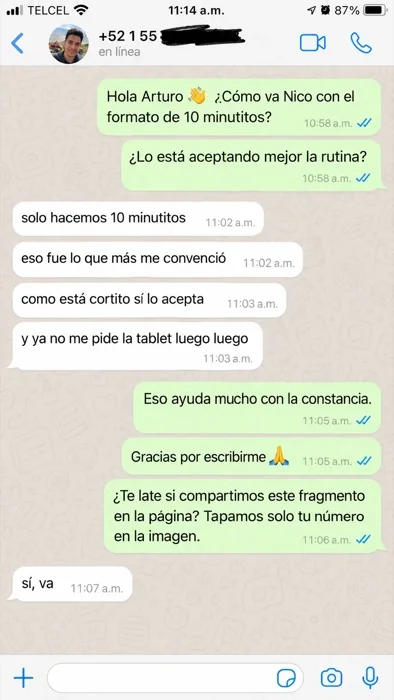 Mensaje de WhatsApp de una familia: diez minutitos, y ya no pide la tablet luego luego